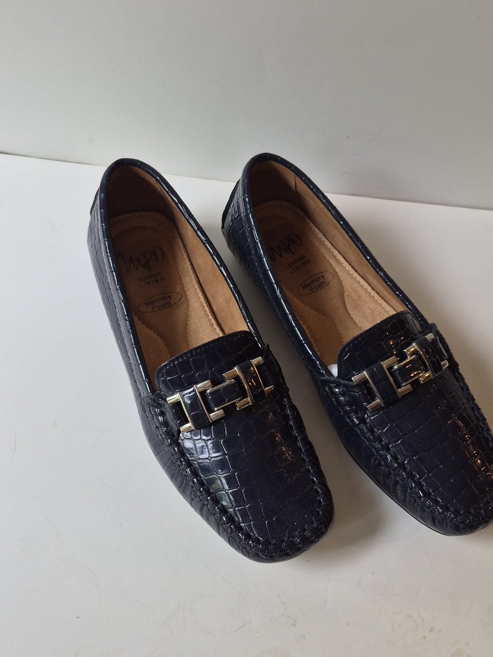 Impo Navy Croc-Embossed Slip-On Flats
